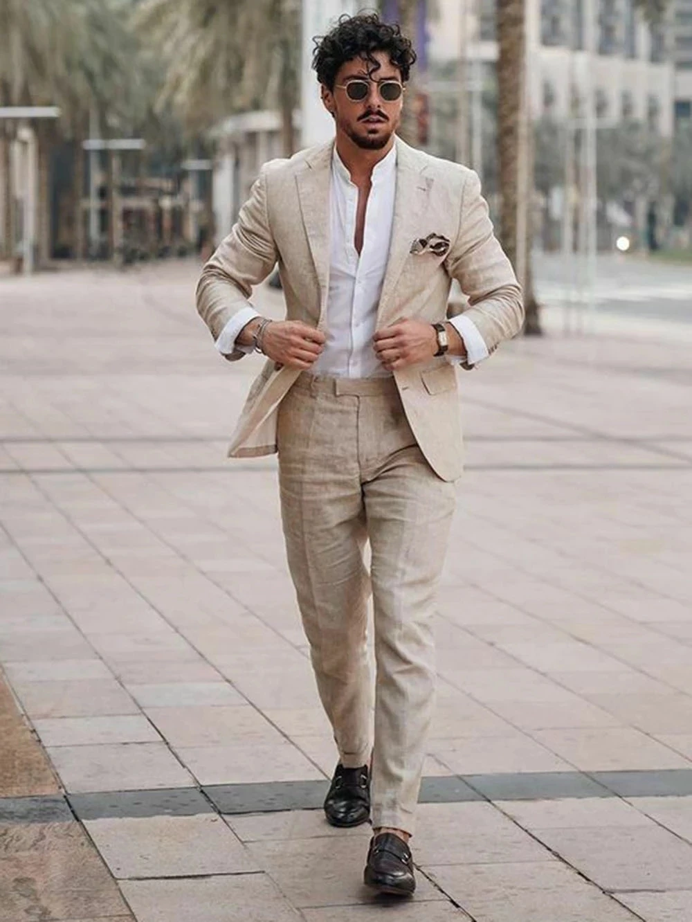 Men Linen Formal Wear - Летний пляжный деловой льняной мужской костюм