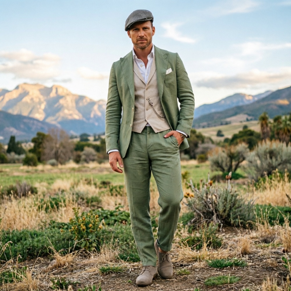 Men Linen Formal Wear - Мужской костюм из льняной ткани цвета