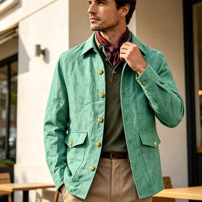 Men Linen Formal Wear - Винтажная мужская льняная куртка с отложным