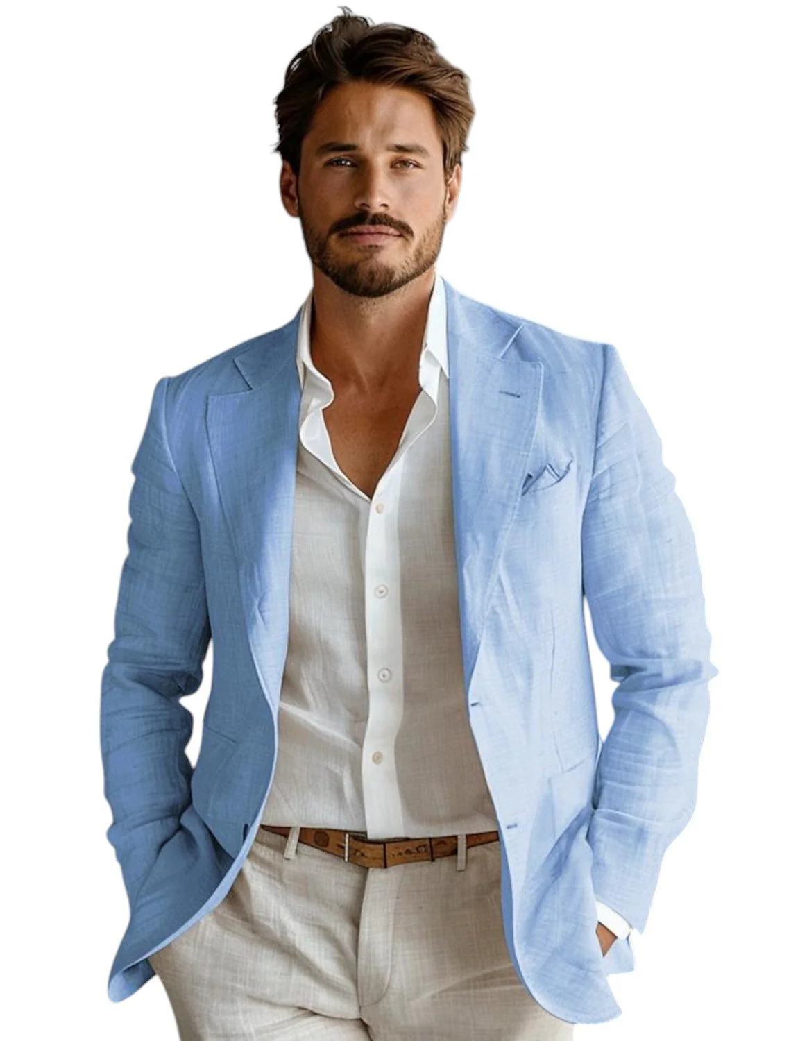 Синий приталенный мужской льня – обзор и цена Men Linen Formal Wear